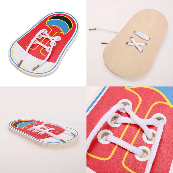 Clever Puzzle Jigsaw Borad Wooden Lacing Shoes Toddler