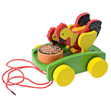 Wooden Cock Pecking Rice Grasping Car Toy