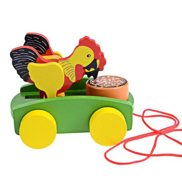 Wooden Cock Pecking Rice Grasping Car Toy