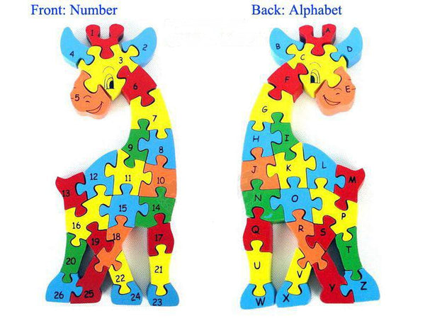 Alphabet Letter & Numbers Wooden Jigsaw Puzzle Animals