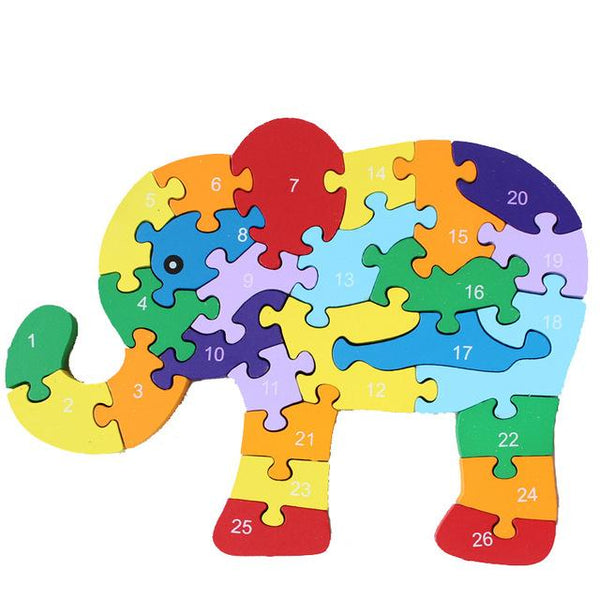 Alphabet Letter & Numbers Wooden Jigsaw Puzzle Animals