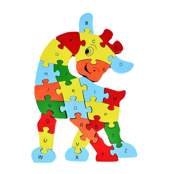 Alphabet Letter & Numbers Wooden Jigsaw Puzzle Animals
